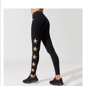 Running Bare Black Leggings with Gold Stars